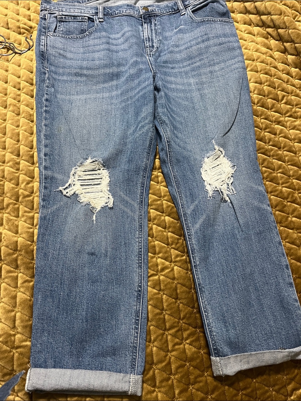 Old Navy Distressed Light Blue Boyfriend Jeans Cropped Jeans